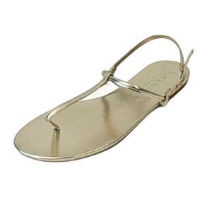 Nicole Miller Gold Sandals Flat Thin Straps Buckle Size 7.5 Summer Beach